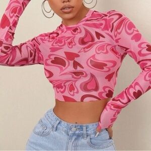 Pink Heart Patterned Women's Top